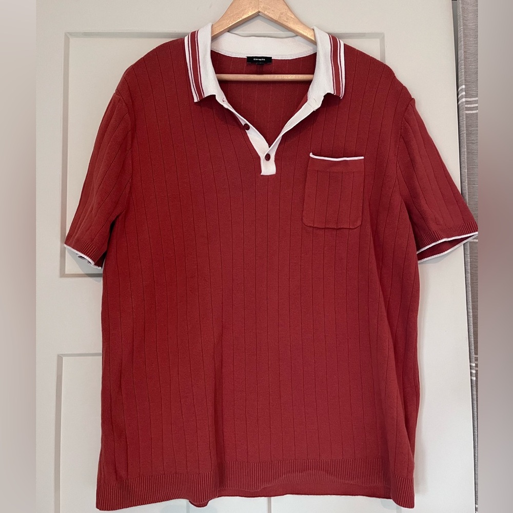 Express Quiet Luxury Knit Polo Shirt with White Accents size XL 100% cotton